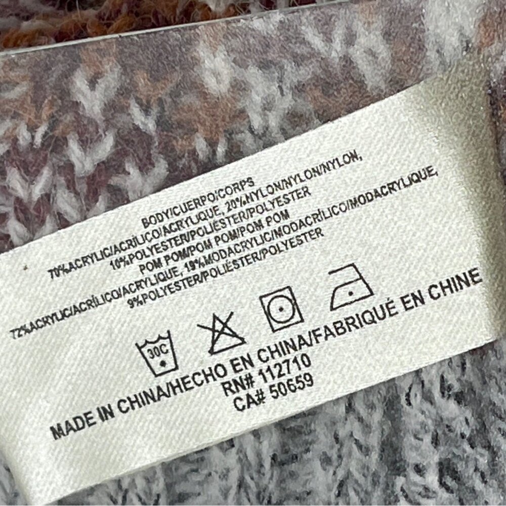 Simply Noel Womens Pom Beanie With Nordic Pattern & Faux Fur Pom Gray & Multicol - Picture 5 of 7